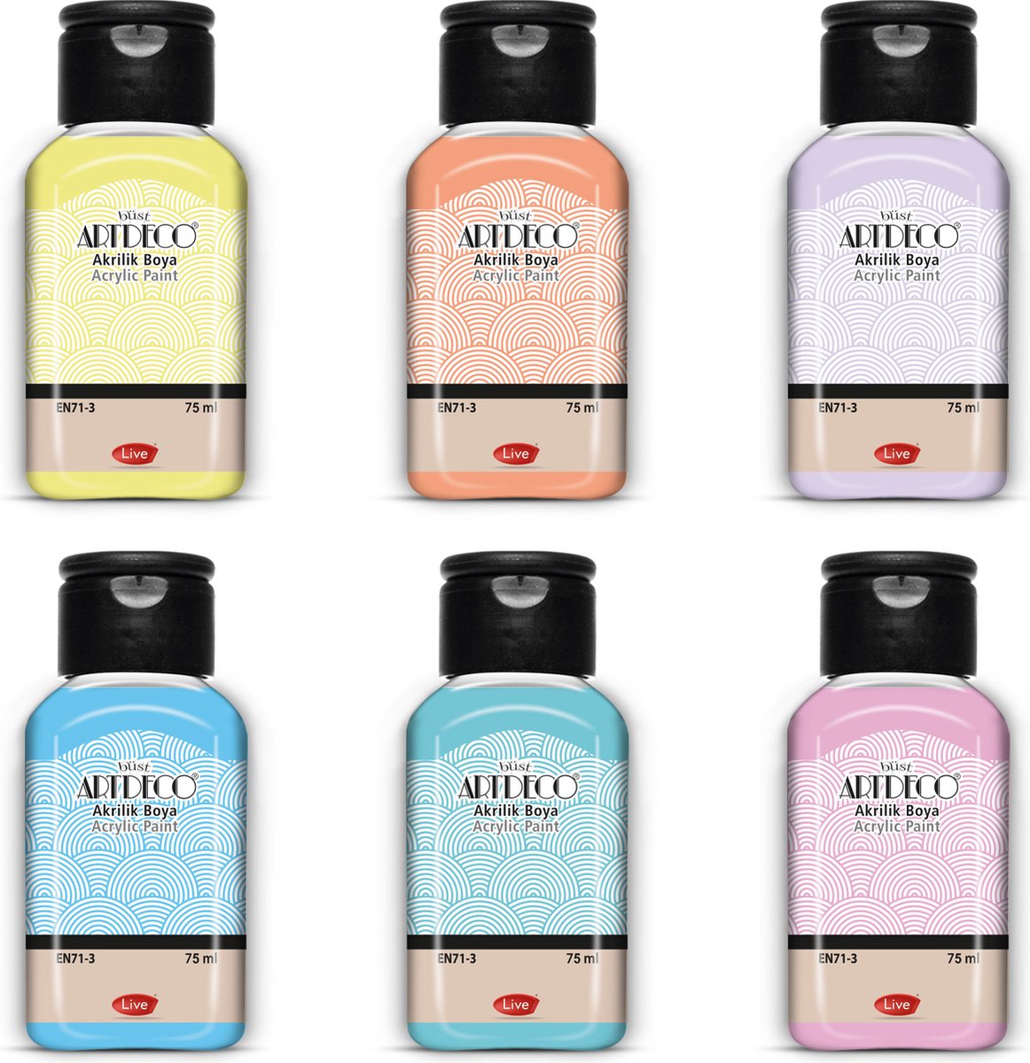 Artdeco pastelkleuren acrylset | 6x75ml | Zachte tinten | Pigmenten van hoge kwaliteit | Ideaal voor canvas en papier | Creatief schilderen en ontwerpen